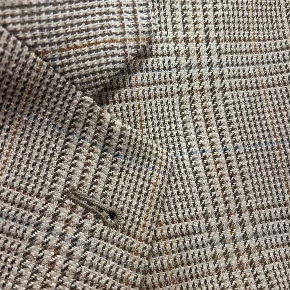 Vintage Oscar de la Renta Beige Brown Houndstooth Plaid Silk Wool Blazer - 41L